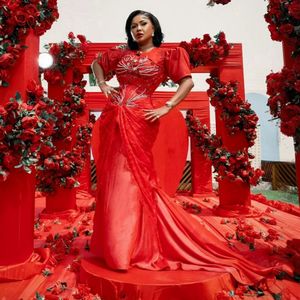 2024 Plus size aso ebi prom -jurken met jassen illusie zeemeermin avondjurken elegante formele jurken kralen van jurken verjaardagsfeestje jurk Afrikaanse verlovingsjurk AM616