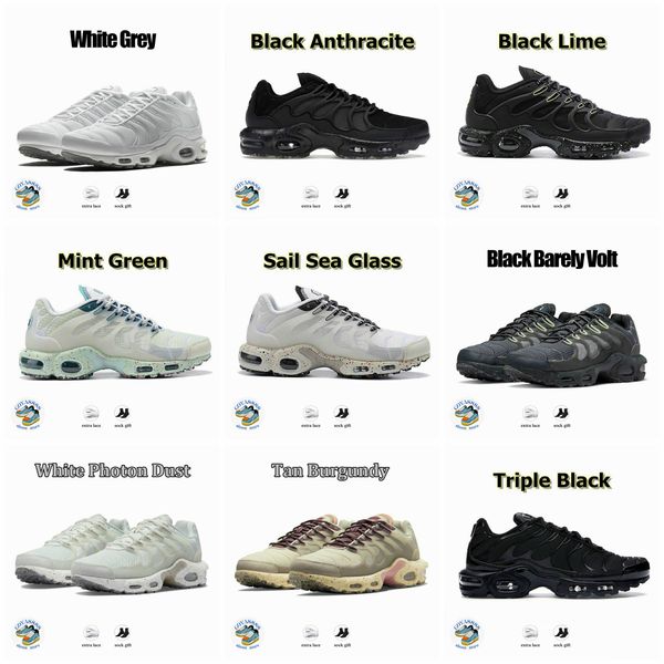 2024 Plus Tn Sports Terrascape Utility Zapatillas para correr Hombres Mujeres Blanco Gris Negro Antracita Negro Lima Menta Verde Vela Mar Vidrio Negro Braely Volt Zapatillas deportivas 36-47