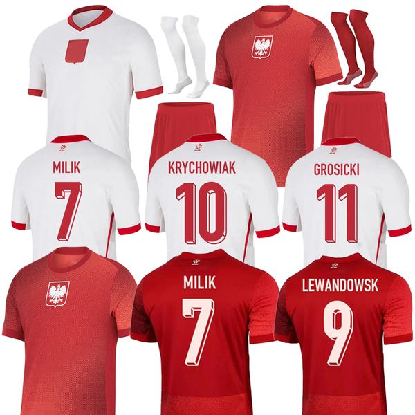 2024 Jerseys de fútbol de Polonia Men Kids Kit Polonia 24 25 Lewandowski Zielinski Milik Zalewski Szymanski Polacio de fútbol Camisa de fútbol Versión Polen Uniforme y calcetín