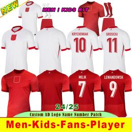 2024 Polands Jerseys de football Lewandowski Polonia Krychowiak Grosicki Zielinski Milik Zalewski Szymanski Home Football Shirt Men Kit Kit Kit Kit