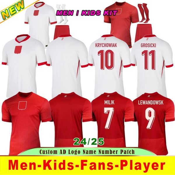 2024 Polands Jerseys de football Lewandowski Polonia Krychowiak Grosicki Zielinski Milik Zalewski Szymanski Home Football Shirt Men Kit Kit Kit Kit