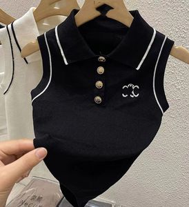2024 Polo Neck Knitwear Dames Zomer Korte slanke Sprice Mouwloze T-shirt Franse stijl Retro Vest Top