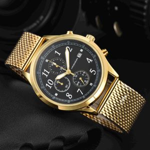 2024 Pop Royal Gold Outdoor Pop Men's Watch Metal Pannel Panneau à trois broches Afficher Calendrier en acier STRAP