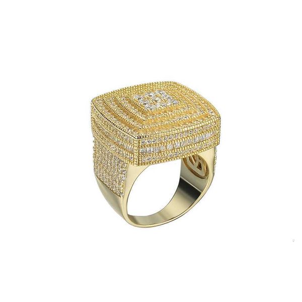 Bague Hip Hop populaire en or glacé 2024, bague carrée en argent Sterling 925 pour hommes