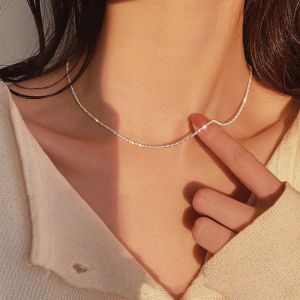 Collier ras du cou en or blanc 14 carats pour femmes, chaîne de clavicule scintillante populaire, bijoux fins, cadeau d'anniversaire pour fête de mariage, 2024