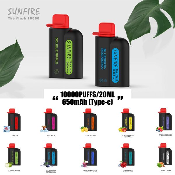 2024 Popular Sunfire DTL 10000 Puffs Bar Bar jetable Vapes de stylo 9000 12000 15K Puffes E Cig Vaporizer Airflow Vape Réglable 20 ml Eliquid Vaper Vapor France Nl