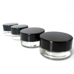 2024 Draagbare 3 ml 5 ml helderglazen potten Crème Wax Dikke olie Zwart deksel Glazen tank Cosmetische pot Verpakking voor monstercontainers Verpakkingsfles