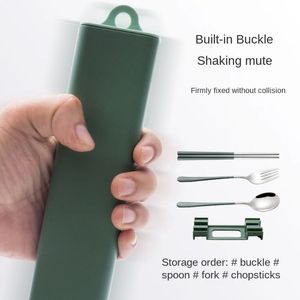 2024 Portable herbruikbare lepel vork picknick picknick chopsticks tarwe rietje servies bestek ingesteld met draagdoos voor studentenkantoor voor tarwe