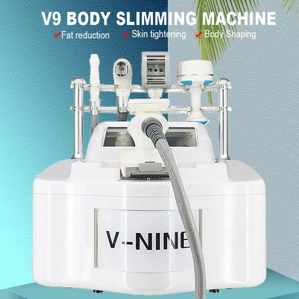 2024 Portable V9 Cavitación Pelimentación Rodillo de vacío Esculper del cuerpo Liposucción RF 5 Manijas Body Shake Skining Apreting Eye Care Salon