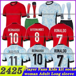 2024 Portugal Home Away Soccer Jerseys Ronaldo Men Kid Kit Fans Joueur Version 24 25 CR7 Danilo Football Shiirts Bruno Fernandes Joao Felix Ruben Rafa Lea Size S-4xl