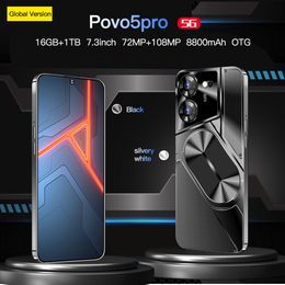 2024 Povo5pro version mondiale téléphone mobile Écran de 7,3 pouces Grande batterie de 8 800 mAh prend en charge deux cartes téléphoniques Android 13 prend en charge OTG 72MP + 108MP