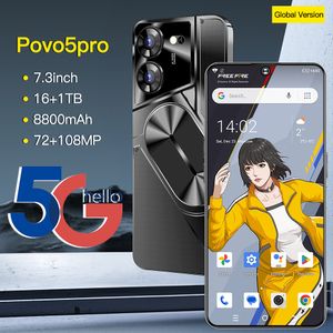 2024 Povo5pro téléphone portable écran 7,3 pouces grande batterie 8800 mAh prend en charge deux cartes téléphoniques Android 13 prend en charge OTG 72MP + 108MP