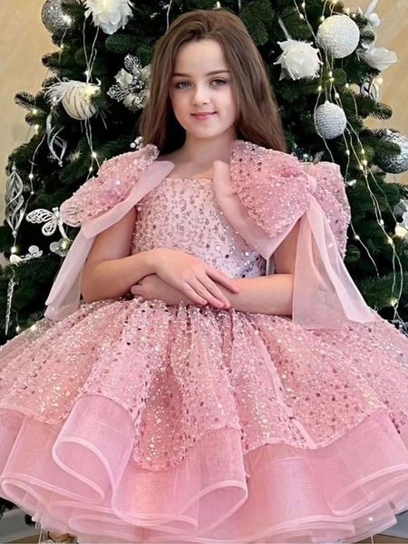 2024 Princess Pageant Party Party First Communion Robes Elegant Shiny Bouffy Ball Babe Baby Toddler Vestido Comunion Flower Girls Robe 403