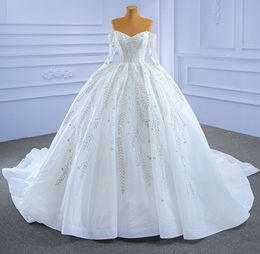 2024 Prinzessin Satin Brautkleid für Frauen aus der Schulter Langarm Stickerei Perlen schnüren Braut formelle Kleider Customed Vestidos De Noiva