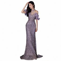 2024 PROM DRES VOOR DRUIDEN VROUWEN FRANS STIJL Licht Luxe Off the Shoulder Halter Rok Franse stijl Banquet Fishtail Evening Dr E81K#