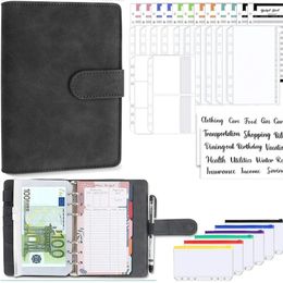 2024 PU Cuero Notebook A6 Binder Planner de bricolaje Organizador 8 Pockets con cremallera 12 PC Presupuesto 2pcs Pegatizas de alfabeto francés 240420