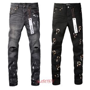 2024 Brand Purple Denim Jean noir masculin Black American High Street Black Jeans Purple Designer Pantalle Pantalon Biker Broide Roidey Ripped for Trend Jeans