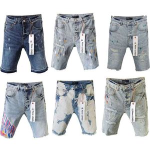 2024 paarse jeans shorts shorts heren jeans fit patch vintage nood gescheurd vernietigde stretch fietser denim zwarte slanke hiphopbroek voor mannen Jean