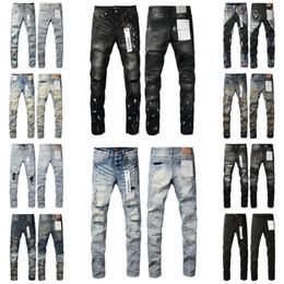 2024 Paarse Heren Hoge Kwaliteit Jeans Fashion Design Verontruste Ripped Bikers Womens Denim Cargo Voor Mannen Zwarte Broek lio999