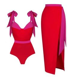 2024 Push Up Swimsuit met strandrok Retro Swimwear vrouwen sexy badpak solide strandkleding Monokini Swim Summer 240424