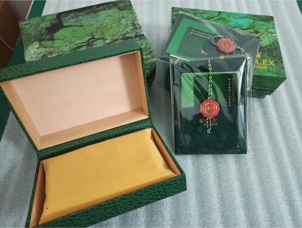 Cajas de reloj más nuevas de control de calidad, caja de madera verde, vitrinas de almacenamiento de embalaje de marca con logotipo, trabajo y certificado, 2024