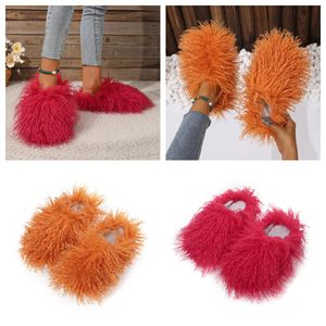 2024 Pantoufles de qualité Femmes Hommes Furry Slides Sandales Fourrure Rose Fluffy Plat Hiver Chaud Sandal Chaussures Pantoufles GAI EUR 36-49