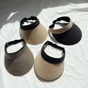 2024 Raffia Topless Hat Bage Sun Protection Paille Paille Femmes UV Protection Parent-Child Band Hair Band Summer 240424