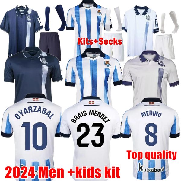 2024 Real Sociedad Jerseys de football Cho Take Kubo Oyarzabal Sadiq Andre Silva Zubimendi Brais Mendez Merino le Normand Home Away Men and Kids 24 25 Football Shirt Top
