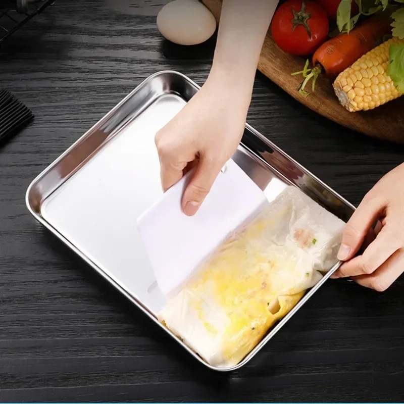 2024 Rectangular Nonstick Pan Stainless Steel Cookie Cooking Sheet Baking Tray Steamed Sausage Dishes Fruit Grill Fish Plate Bakeware- for Nonstick Cookie Sheet