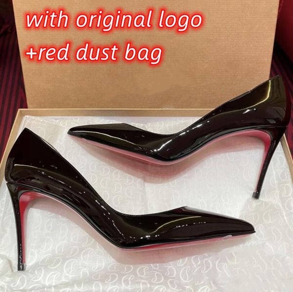 2024 Red High Heel Bottoms Chaussures Designer Marque Sandales d'été Sokate Classics pointues talons minces Nude Black Patent Leather Chaussures de mariage pour femmes avec sac à poussière