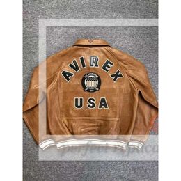 2024 Rouge Jaune Bomber Veste USA Taille AVIREX Casual Athlétique En Peau De Mouton Épaisse Costume De Vol En Cuir Cool Vestes Varsity Jacket Vintage Leather Flight Jacket 663