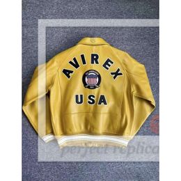 2024 Rouge Jaune Bomber Veste USA Taille AVIREX Casual Athlétique En Peau De Mouton Épaisse Costume De Vol En Cuir Cool Vestes Varsity Jacket Vintage Leather Flight Jacket 895