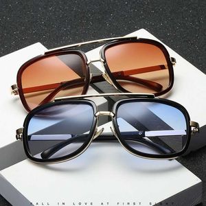 Lunettes de soleil carrées rétro pour femmes, tendance, loisirs, monture métallique, film iron man, 2024