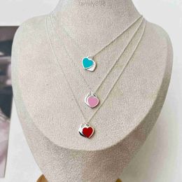 2024 RETOUR BIJOTS DESSIGNEURS T Famille Sterling Sier Double Heart Collier Femelle Émail Émail Blue Pink Collar Collier Saint Valentin Gift Certe