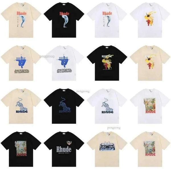 2024 Rhude T Shirt Diseñador Ropa de moda Tees Hip Hop Periquito Loro de cola larga Impresión High Street Casual Versátil Manga corta Camisetas Hombres Mujeres 626