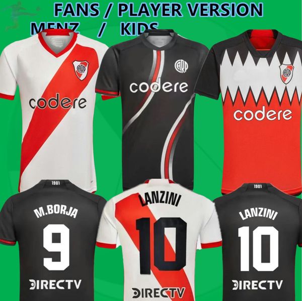2024 River Plate Soccer Jerseys Troisième kit 24 25 Lanzini Fernandez Barco Palavecino Borja M. Suarez de la Cruz Libertadores à la maison Football Top Shirts Uniforms Kids