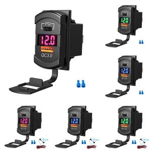 2024 Rocker Style USB Autolader Socket Switch Vervanging Dual PD en Qc3.0 12V / 24V Paneelgemonteerd USB-uitgang met LED-voltmeter