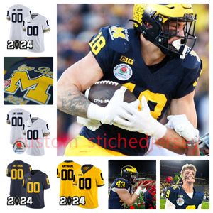 2024 Rose Bowl Drake Nugent Michigan Wolverines voetbalshirt op maat gestikte heren 73 LaDarius Henderson 89 AJ Barner 5 Josaiah Stewart Michigan Jerseys