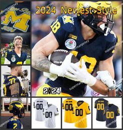 2024 Rose Bowl Patch Michigan Wolverines Football Jersey 17 Braiden McGregor 78 Kenneth Grant Kris Jenkins James Turner Michigan Jersey