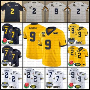 2024 Jerseys de football Rose Maize Jersey Tom Brady Donovan Edwards J.J.McCarthy 2 Blake Corum Mens Jersey Champions Navy White cousée