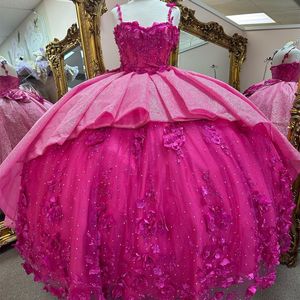 2024 Rose rouge de l'épaule quinceanera robe princesse perle 3d fleurs perles de bal robe de bal conjoint anniversaire fête sweet 16 15