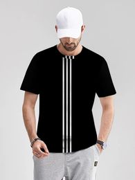 2024 Ronde hals Snel droog shirt Verticaal gestreepte T-shirt Zwart en wit gestreepte roman Sportkleding Korte mouwen Snel droog T-shirt Zomer Retro groot T-shirt