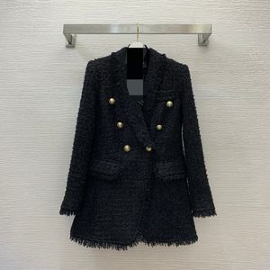 Manteau à manches longues et col ras du cou pour femme, vêtement d'extérieur, avec boutons noirs et blancs, à la mode, collection automne 2024