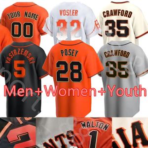 2024 S-4XL Maillots de baseball 5 Mike Yastrzemski 35 Crawford Francisco Hommes Femmes Enfants Evan Longoria Joc Pederson Brandon Belt Buster 28 Posey Will Clark