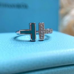 2024 S925 zilveren dubbele T witte Fritillaria diamanten trouwring 18K Rose Gold opening volledige diamanten paar ring voor vrouwen ontwerper sieraden verjaardagscadeauq2