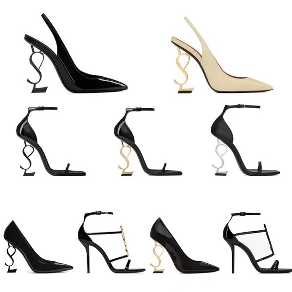 2024 Sandals High Saint T Luxurvs Chaussures de créateurs talons Paris Robe Classics Femmes 10cm8cm Talons Black Golden Gold Bottoms With Box Taille 35-41