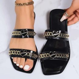 2024 Sandalen Women's Casual Summer Ladies Transparant vierkante hoofd Love Metal Decoration Outer Wear Fo 601