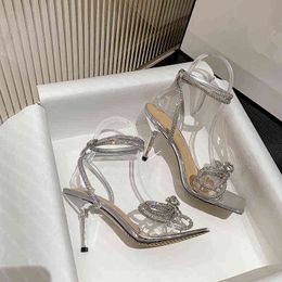 2024 sandalen vrouwen schoenen ontwerper luxe strass buum met hoge hakken sandalen vierkante tenen open kruisbanden hoge hakken hoge hakken schoenen