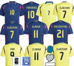 2024 Schweden Larsson Herren Soccer Trikots Nationalmannschaft Retro Dahlin Brolin Ingesson Home Amarillo Amarillo Azul Fútbol Adulto Hemden Uniformen Kinder Kit