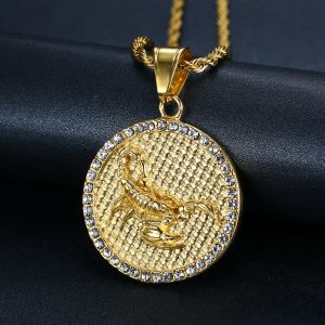 2024 Scorpion Bélier 12 Constellation Pendentif Collier Couleur Dorée Chaîne En Or Jaune 14 Carats Pour Hommes Femmes Zodiaque Bijoux Cadeau D'anniversaire